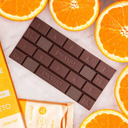 Chocolat végétalien keto + huile mct – orange ensoleillée 80g