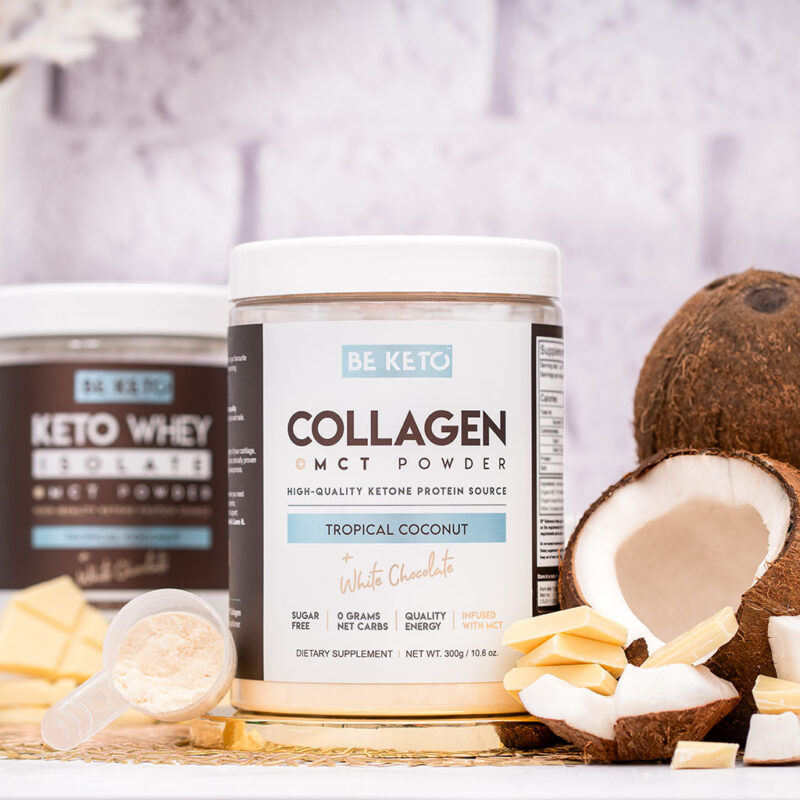 Collagène keto + huile mct – noix de coco & chocolat blanc 300g