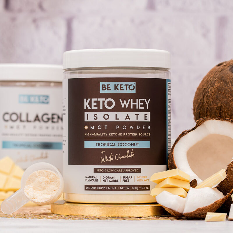 Isolat de whey keto + huile mct – noix de coco & chocolat blanc 300g