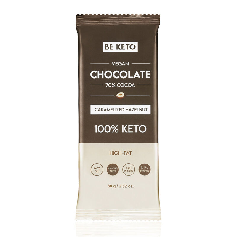 Chocolat Végétalien Keto + Huile MCT – Noisettes Caramélisées 80g