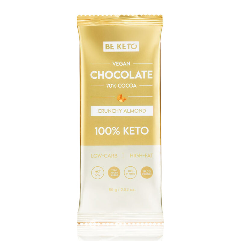 Chocolat Végétalien Keto + Huile MCT – Amandes Croquantes 80g