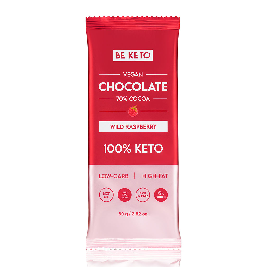 Chocolat Végétalien Keto + Huile MCT – Framboises Sauvages 80g