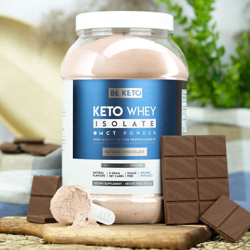 Isolat de whey keto + huile mct – chocolat naturel 800g