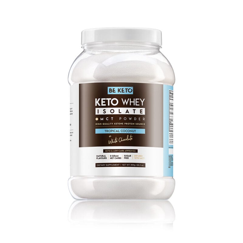 Isolat de whey keto + huile mct – noix de coco & chocolat blanc 800g