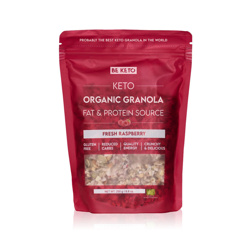 Keto Granola Raspberry 1024x1024px (1) Granola Keto BIO - Framboise Fraîche 250g