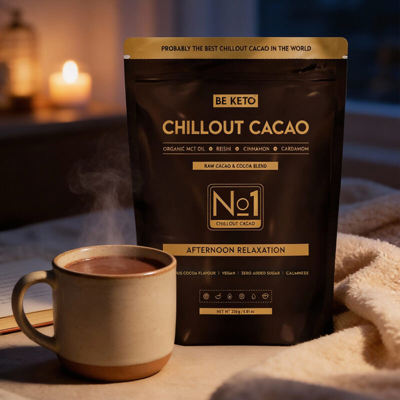 chillout-cacao (1) Cacao cérémonial – chillout (huile mct & reishi) – cannelle & cardamome 250g