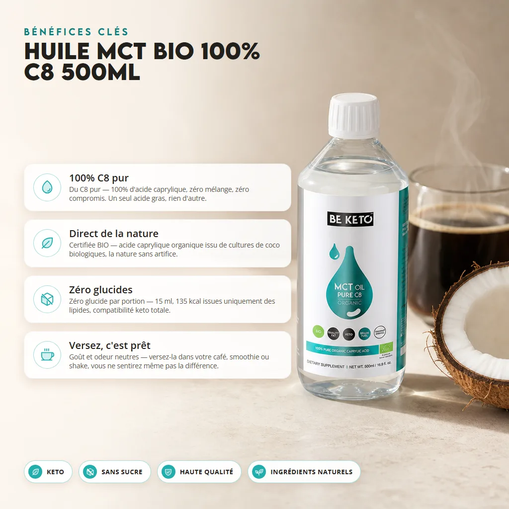 Huile MCT BIO 100% C8 500ml