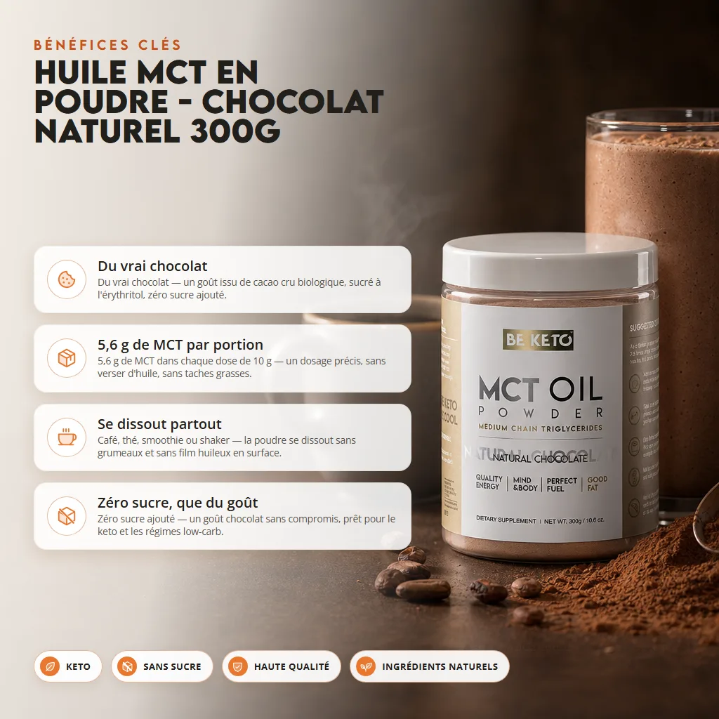 Poudre d’huile MCT – Chocolat Naturel 300g