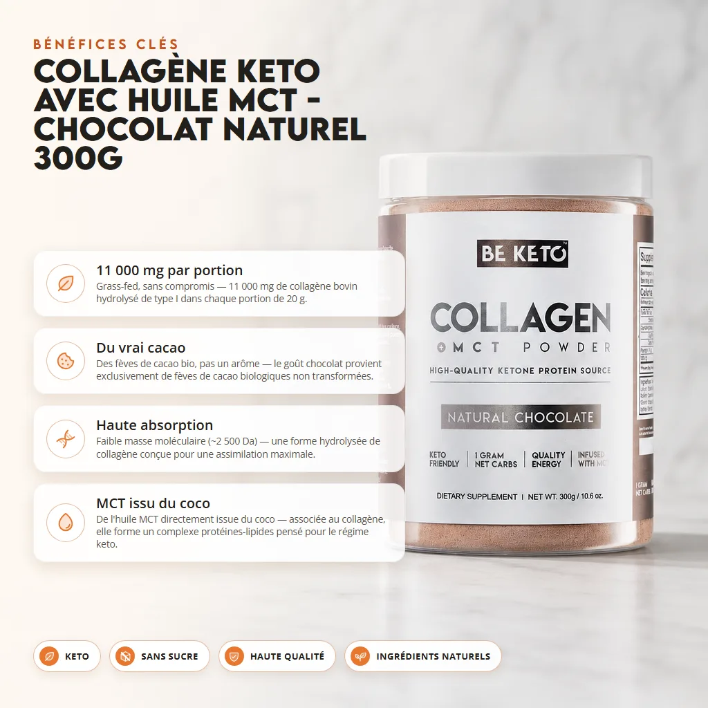 Collagène Keto + Huile MCT – Chocolat Naturel 300g