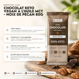 Chocolat végétalien keto + huile mct – noix de pécan magiques 80g