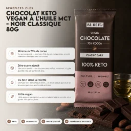 Chocolat végétalien keto + huile mct – noir classique 80g