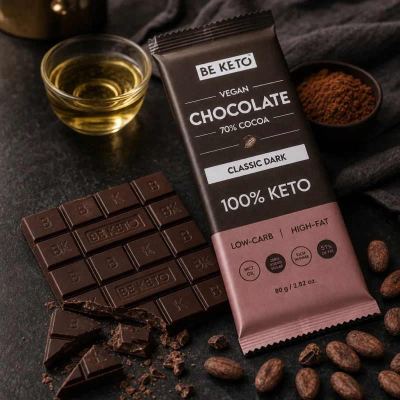 Chocolat végétalien keto + huile mct – noir classique 80g