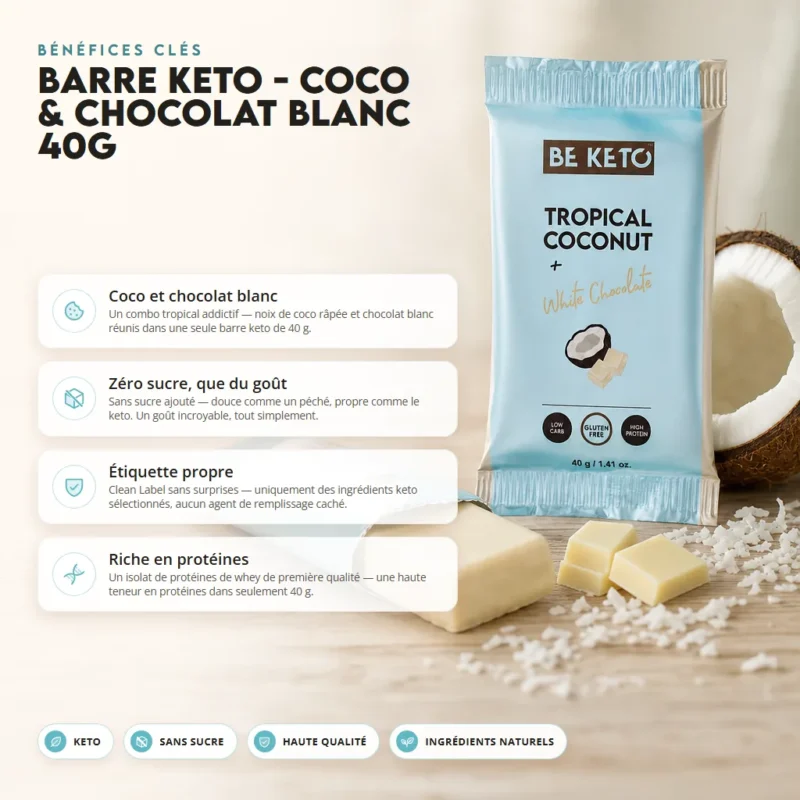 Barre keto – noix de coco & chocolat blanc 40g
