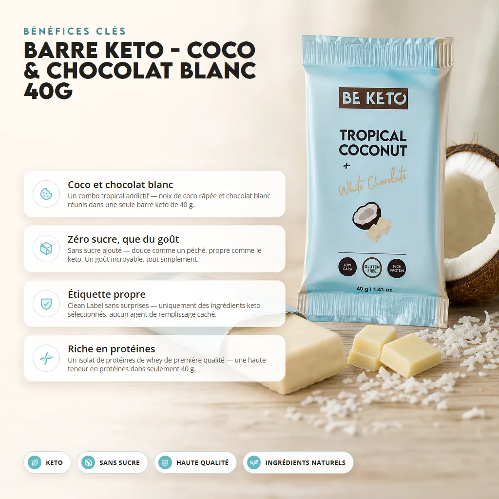 Barre Keto – Noix de Coco & Chocolat Blanc 40g