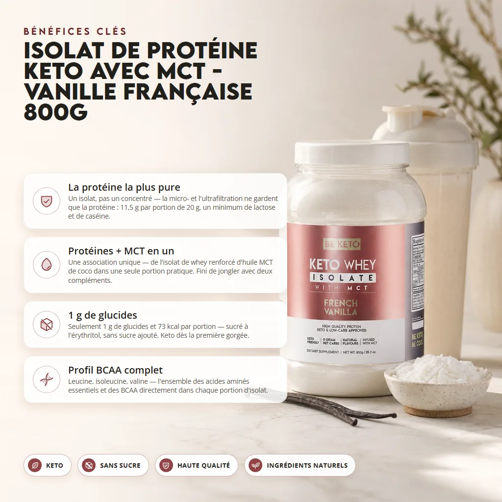 Isolat de Whey Keto + Huile MCT – Vanille Française 800g