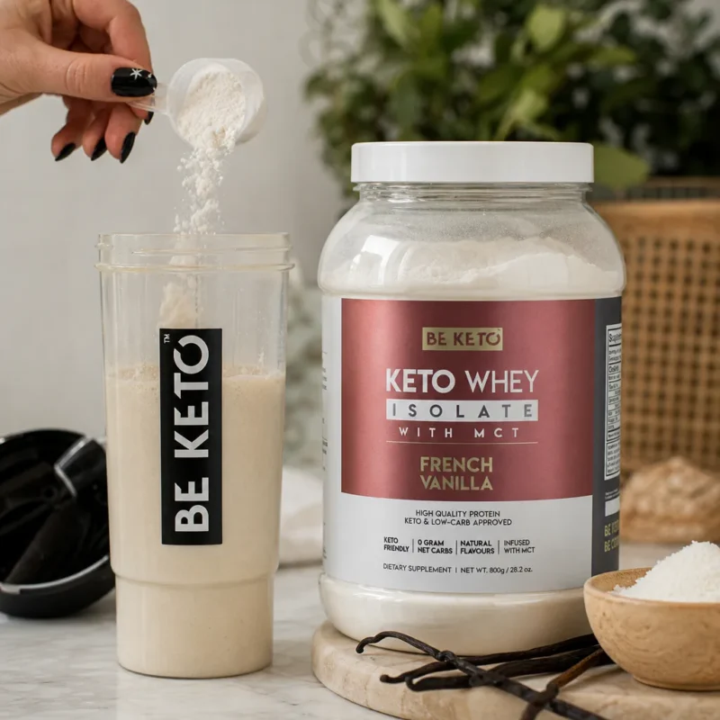 Isolat de whey keto + huile mct – vanille française 800g