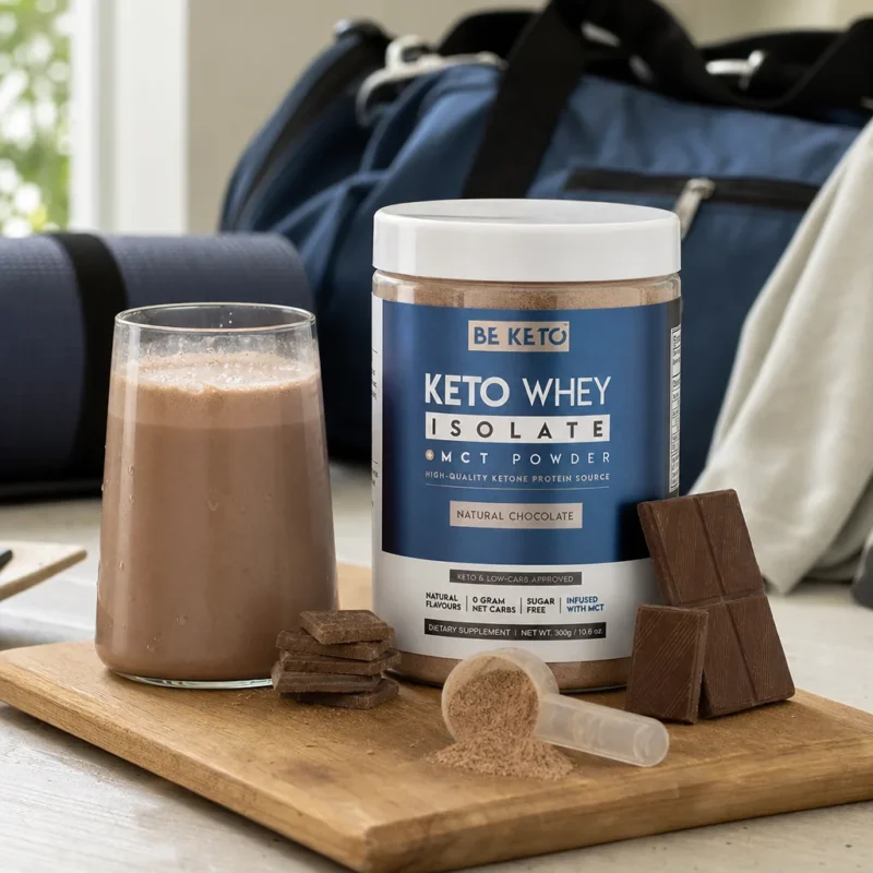 Isolat de whey keto + huile mct – chocolat naturel 300g