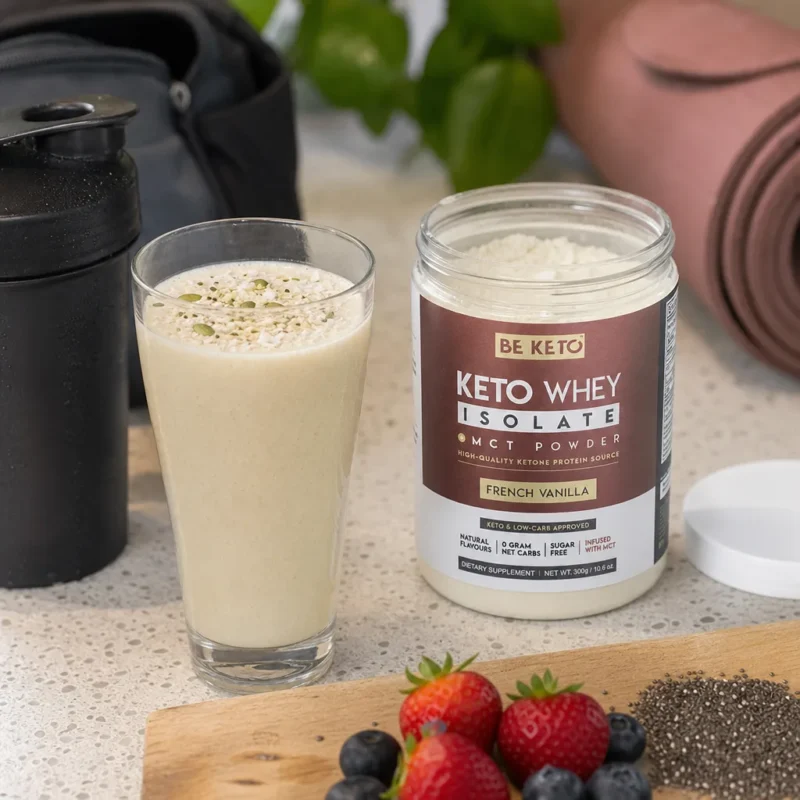 Isolat de whey keto + huile mct – vanille française 300g