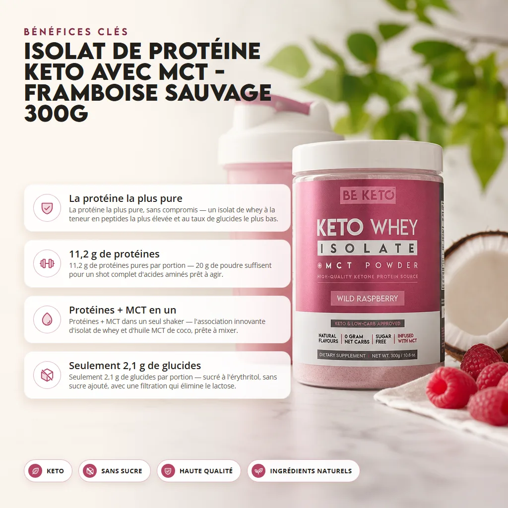 Isolat de Whey Keto + Huile MCT – Framboise Sauvage 300g