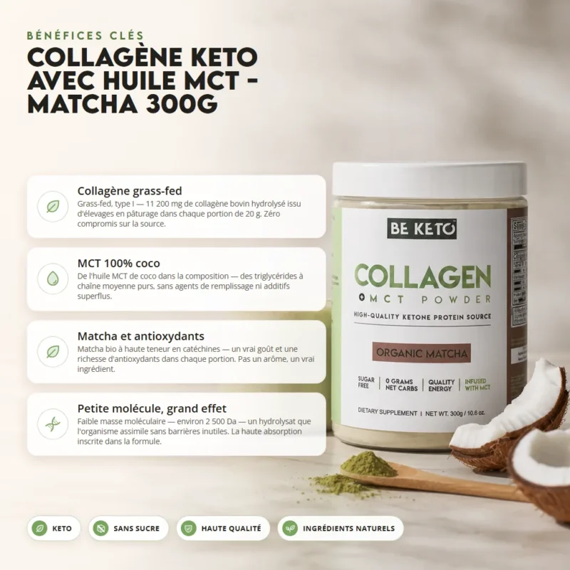 Collagène keto + huile mct – matcha bio 300g