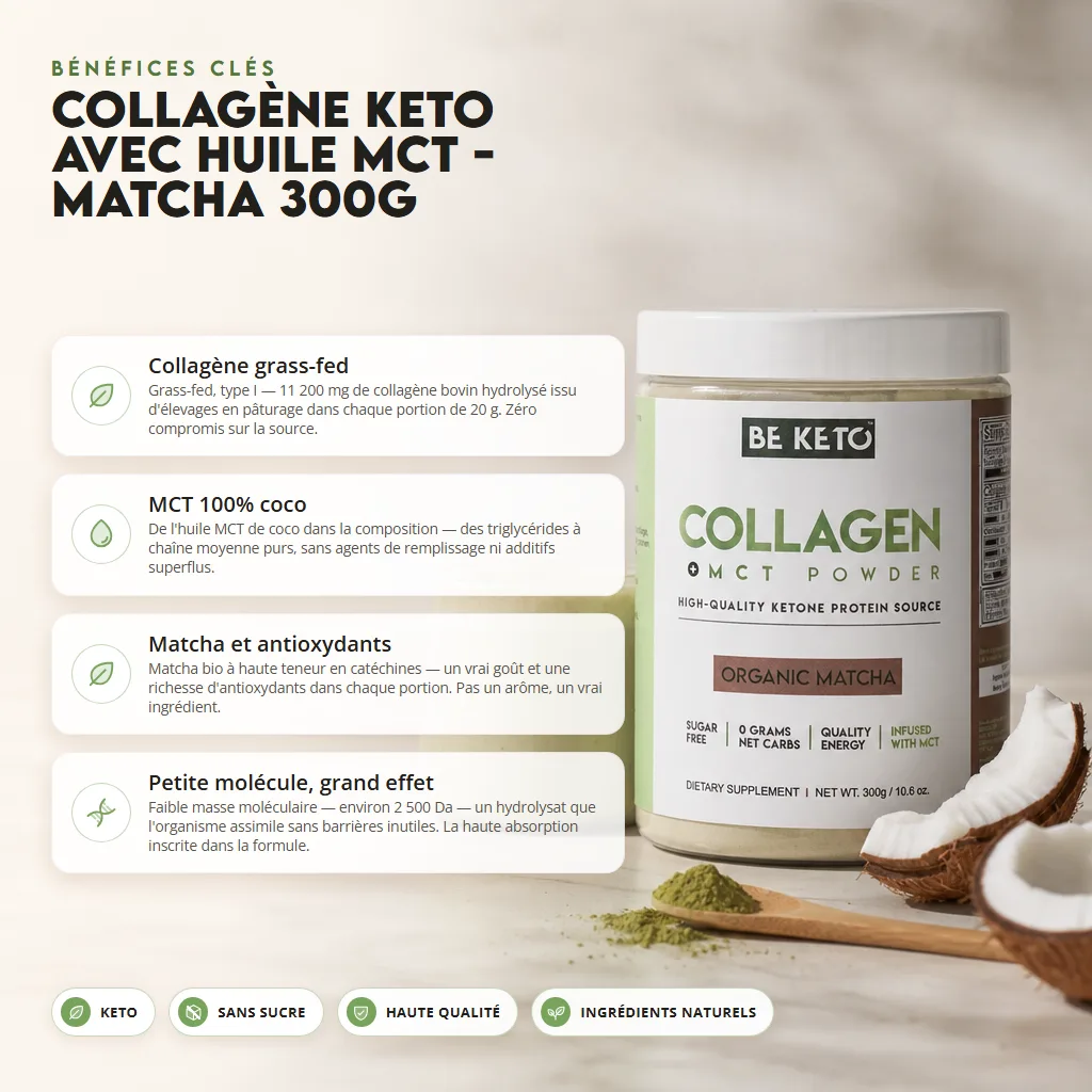 Collagène Keto + Huile MCT – Matcha Bio 300g