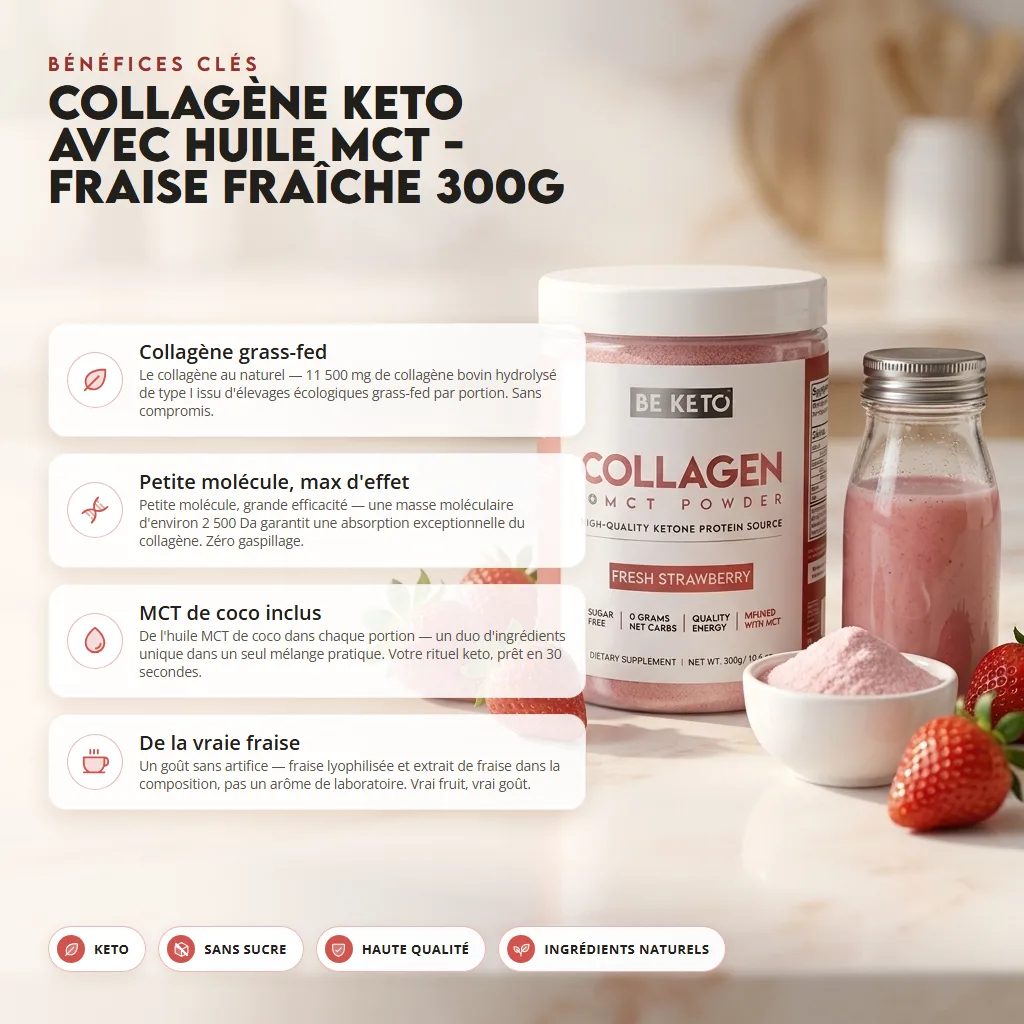 Collagène Keto + Huile MCT – Fraise Fraîche 300g