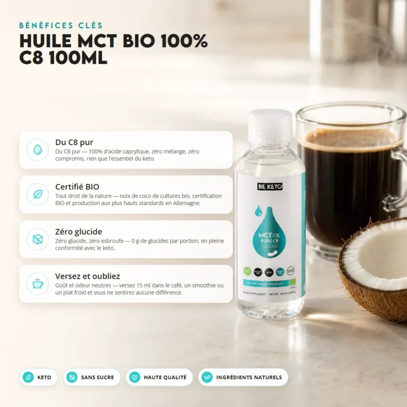 Huile mct bio 100% c8 100ml