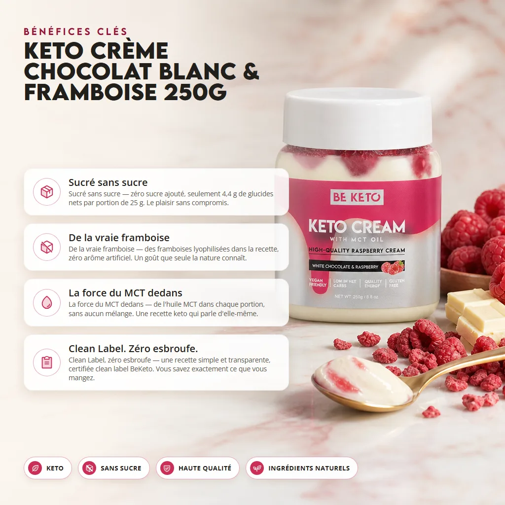 Crème Keto – Chocolat Blanc & Framboise 250g