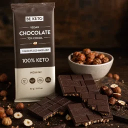 Chocolat végétalien keto + huile mct – noisettes caramélisées 80g