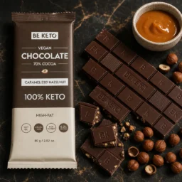 Chocolat végétalien keto + huile mct – noisettes caramélisées 80g