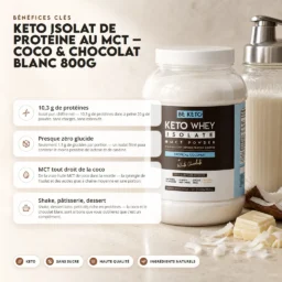 Isolat de Whey Keto + Huile MCT – Noix de Coco & Chocolat Blanc 800g – Benefit Isolat de whey keto + huile mct – noix de coco & chocolat blanc 800g