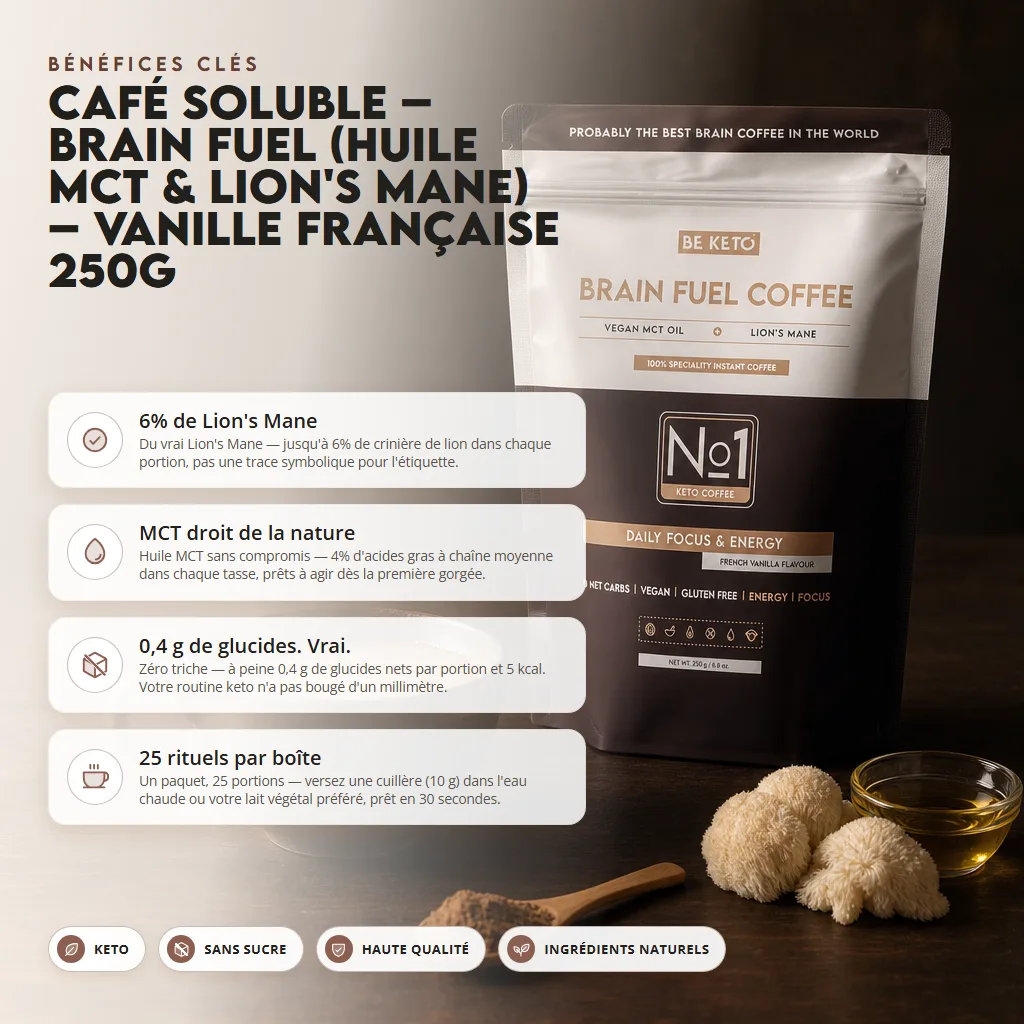 Café Instantané – Brain Fuel (Huile MCT & Crinière de Lion) – Vanille Française 250g
