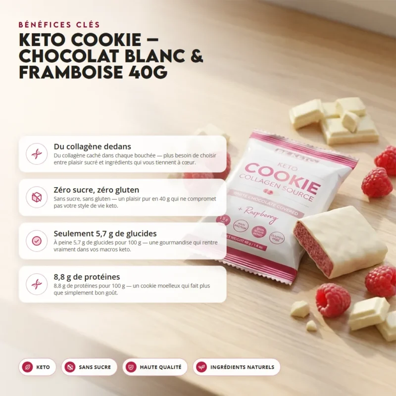 Biscuit keto – chocolat blanc & framboise 40g