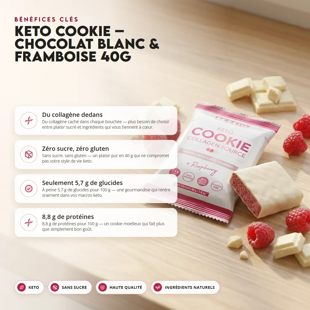 Biscuit keto – chocolat blanc & framboise 40g