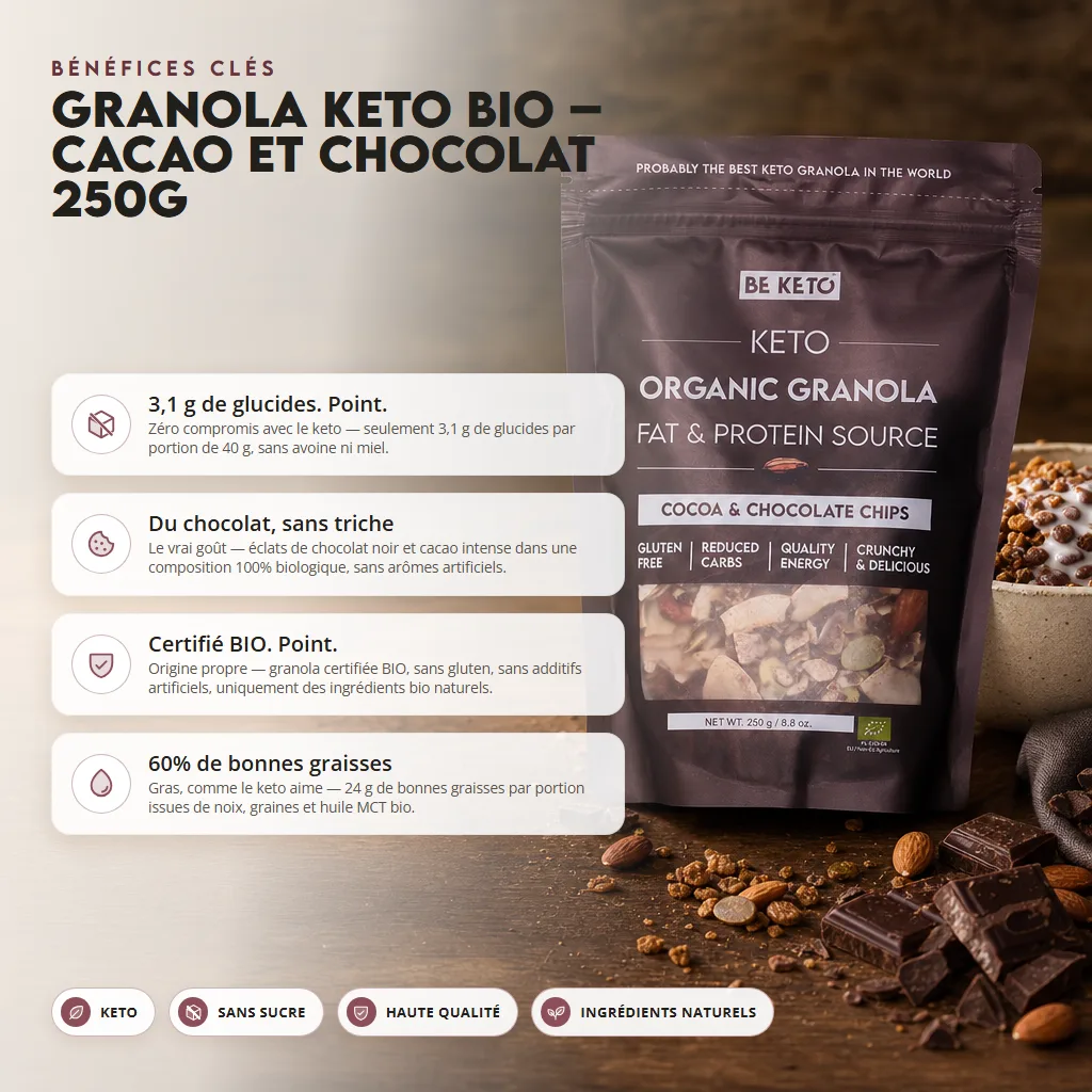 Granola Keto BIO – Cacao aux Pépites de Chocolat 250g