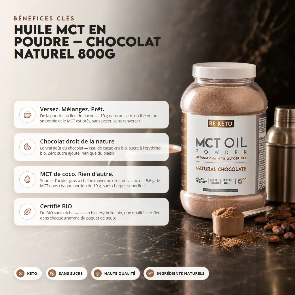 Poudre d’huile MCT – Chocolat Naturel 800g