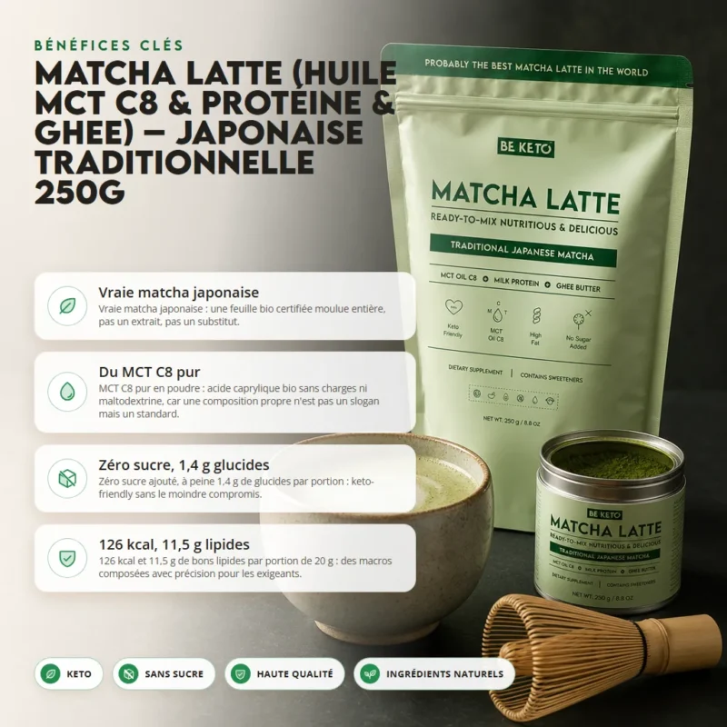 Matcha latte (huile mct c8 & protéine & ghee) – japonais traditionnel 250g