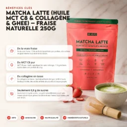 Matcha latte (huile mct c8 & collagène & ghee) – fraise naturelle 250g