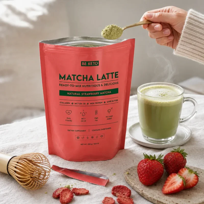 Matcha latte (huile mct c8 & collagène & ghee) – fraise naturelle 250g
