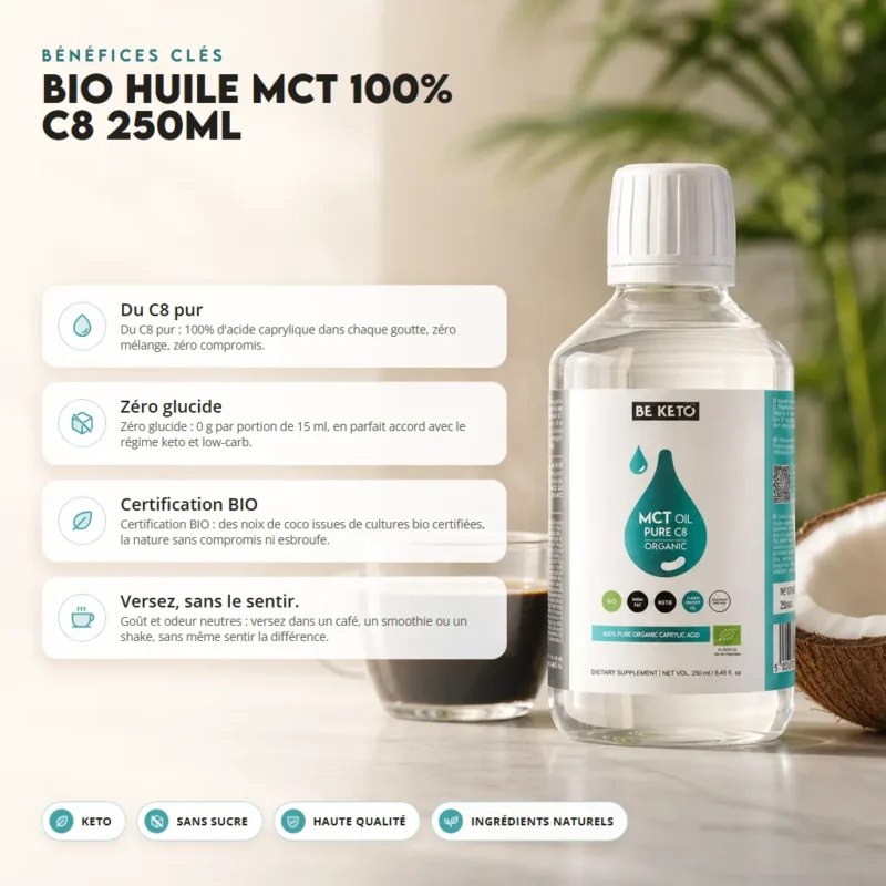 Huile mct bio 100% c8 250ml