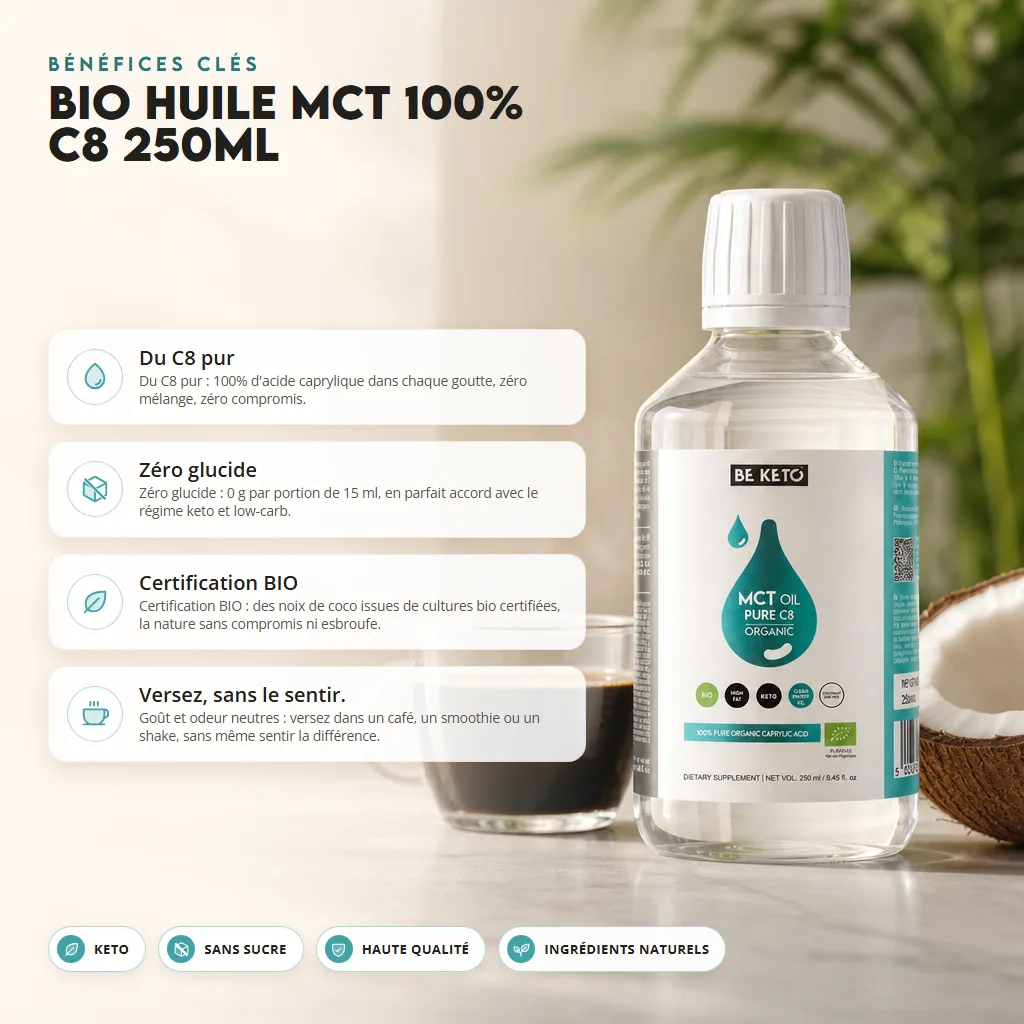 Huile MCT BIO 100% C8 250ml